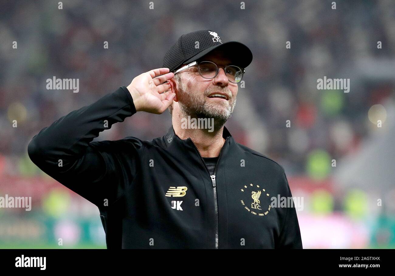 Liverpool manager Jurgen Klopp celebrates after the FIFA Club World Cup final at the Khalifa International Stadium, Doha. Stock Photo