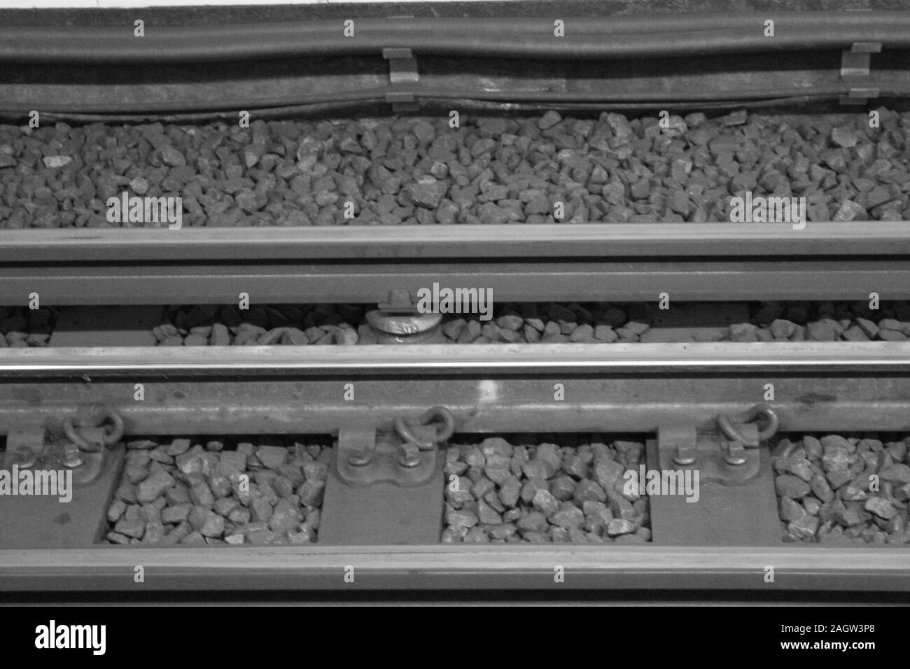A view along a typical set of railway tracks in the United Kingdom Stock Photo Alamy