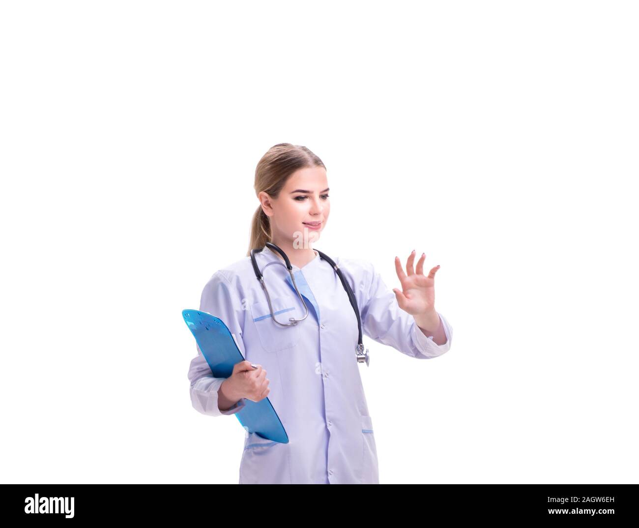 The young woman doctor isolated on white background Stock Photo - Alamy