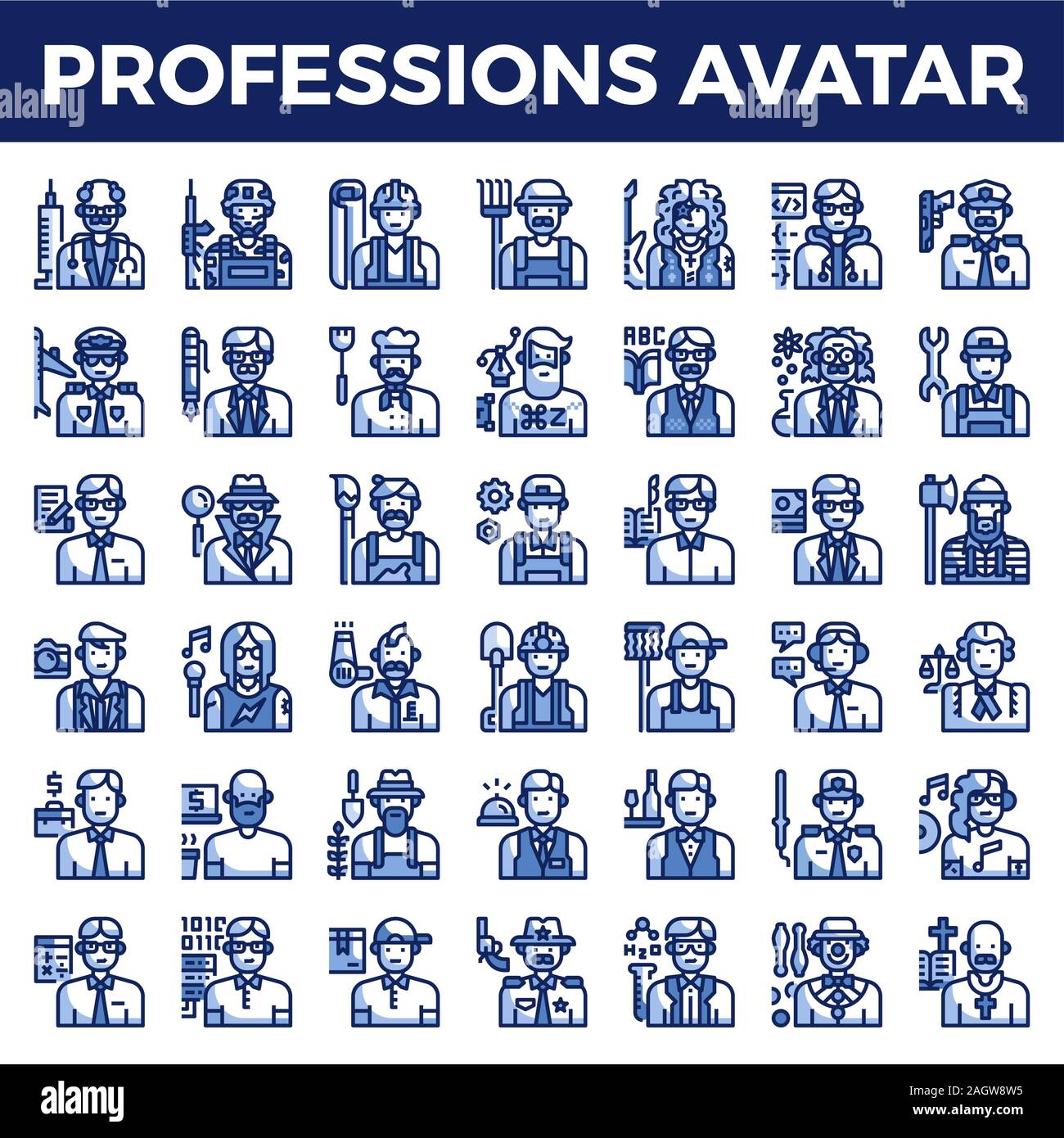 Professions and occupation avatar. Pixel perfect filled outline icon. Vector illustration Stock Vector