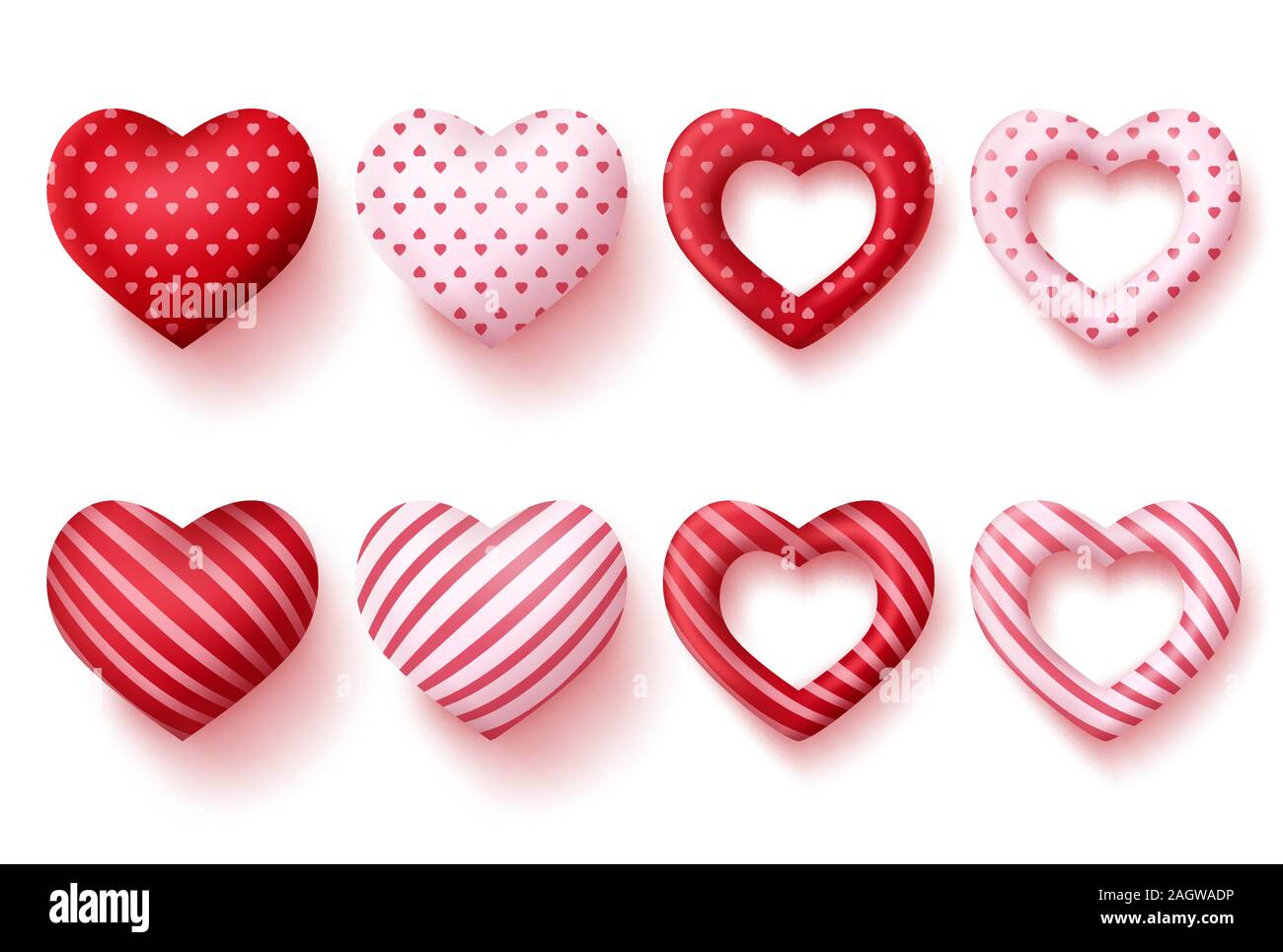 Hearts element vector set. Red hearts and white valentines elements for ...