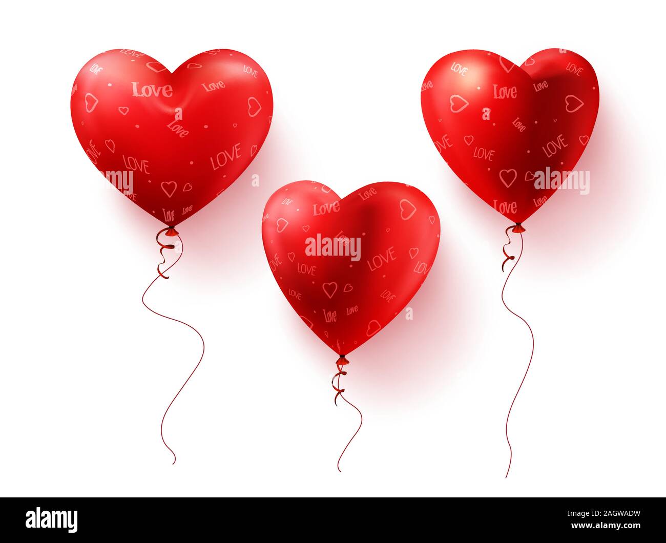 Heart balloons vector element set. Red hearts balloon for valentines ...