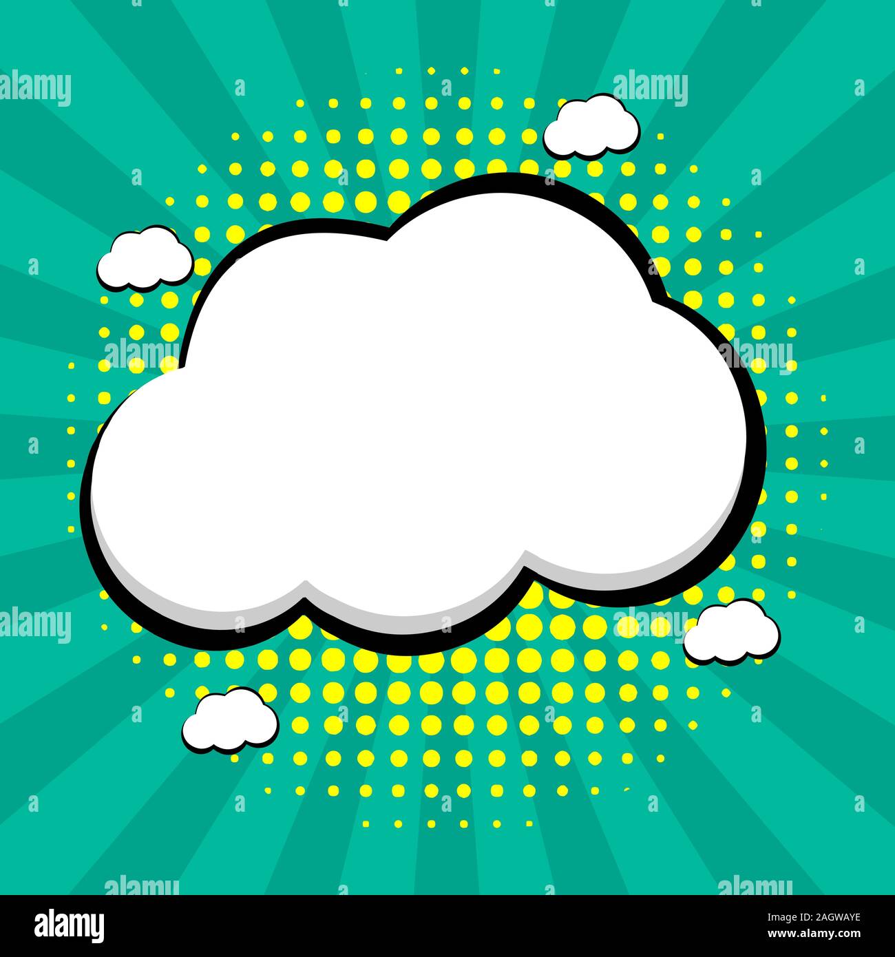 pop art comic empty cloud speech bubble with sunburst and halftone ...