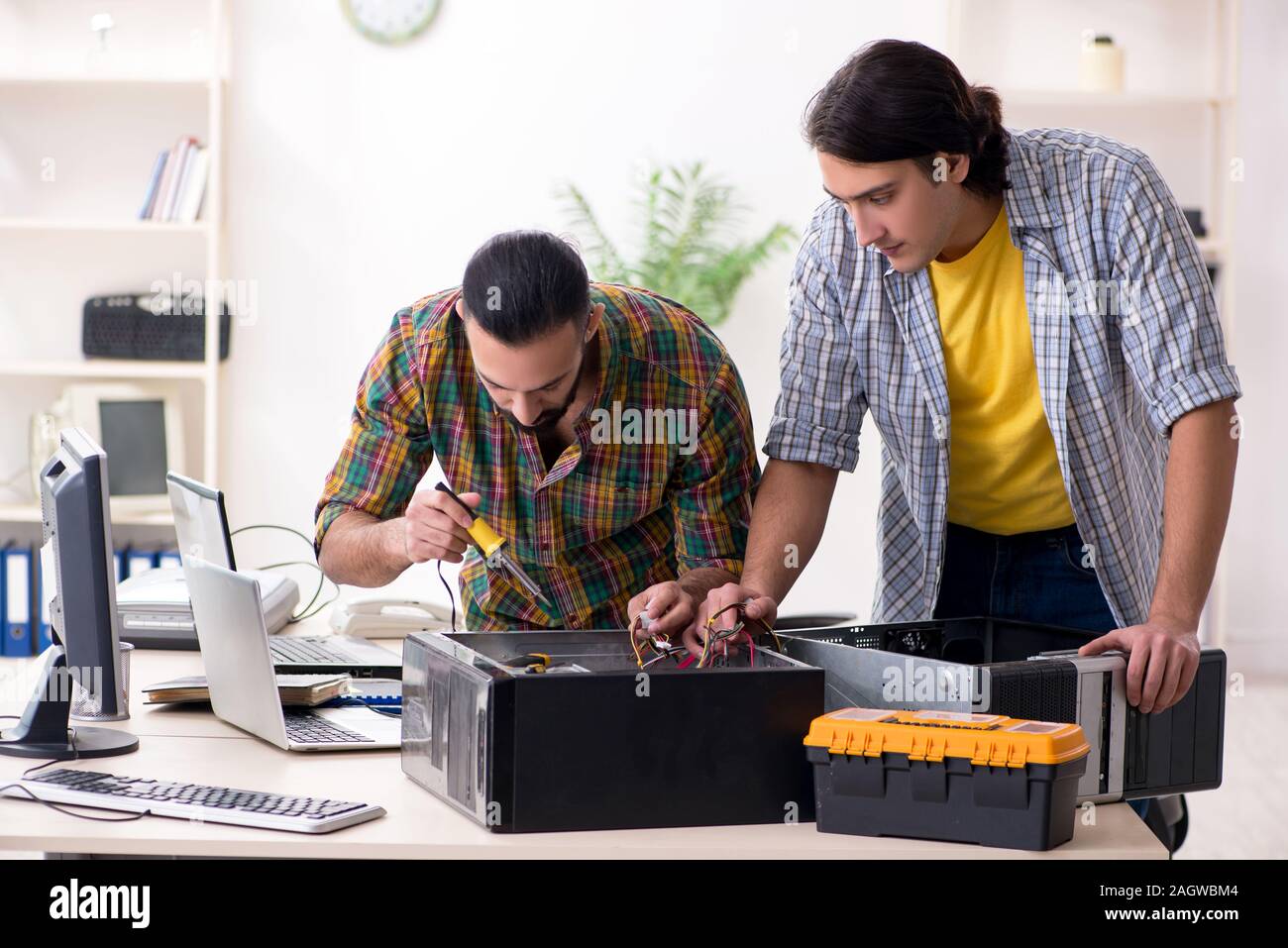 The it engineers working on hardware issue Stock Photo