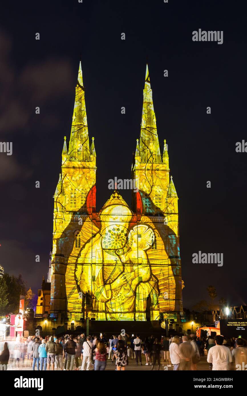 Lights of Christmas, St Mary's Cathedral, Sydney. The Cathedral shining