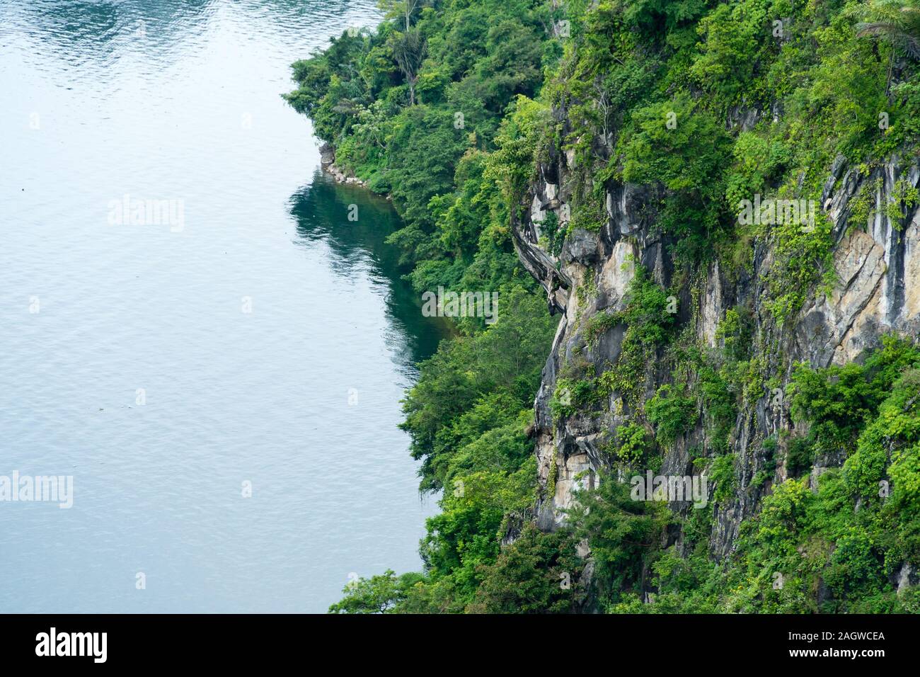 Batu Gantung or Hanging Stone as one of the tourist attraction  at the edge of Lake Toba - Indonesia Stock Photo