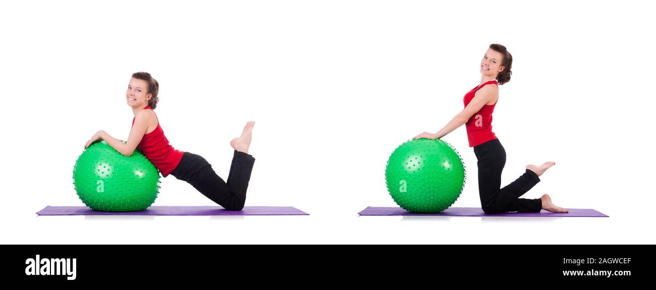 The young woman exercising with swiss ball Stock Photo - Alamy