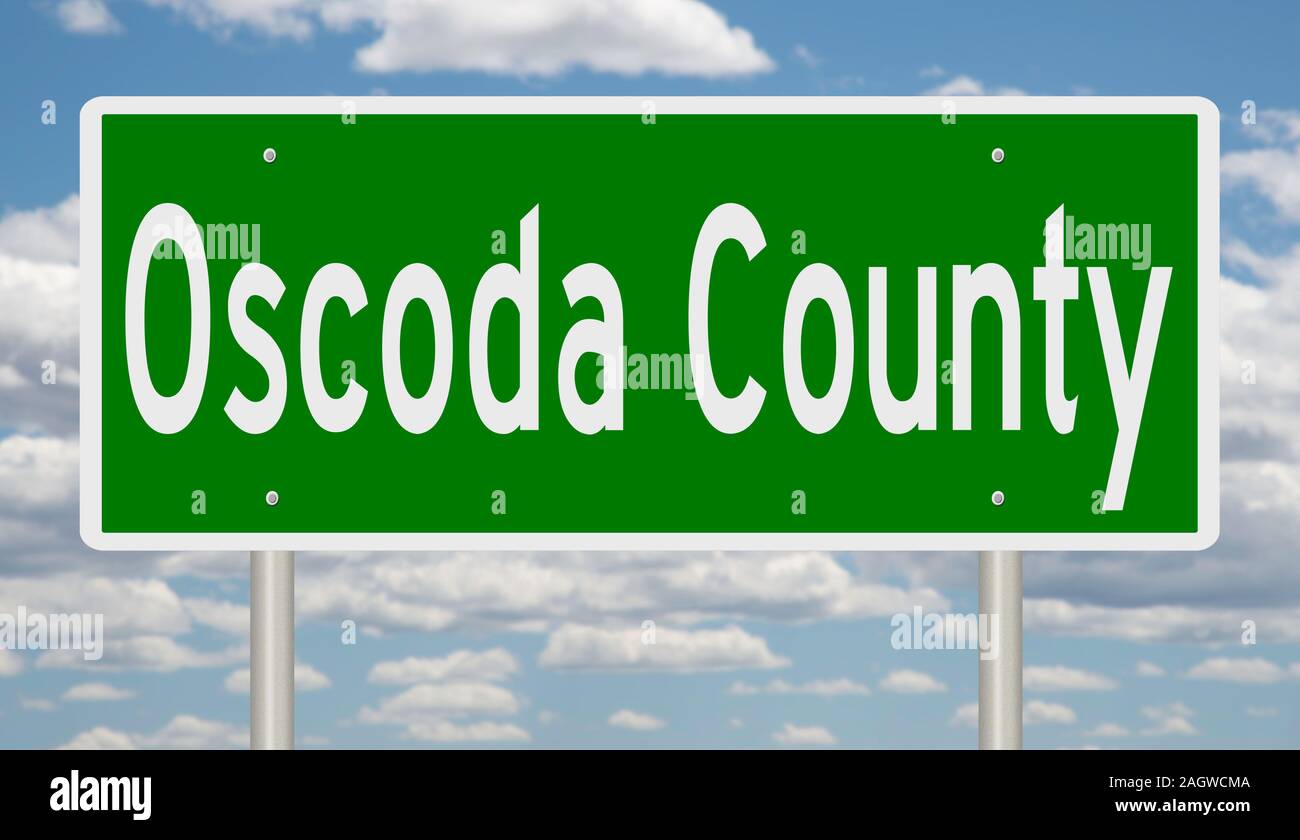 Rendering of a green 3d highway sign for Oscoda County Stock Photo Alamy