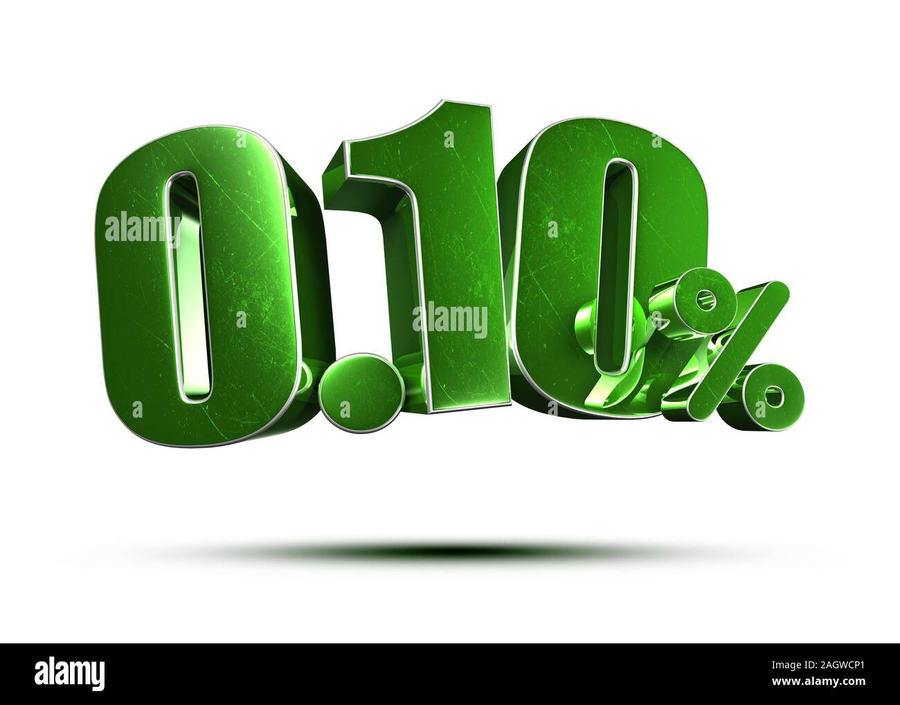 3D illustration 0.10 percent green on a white background.(with Clipping Path). Stock Photo