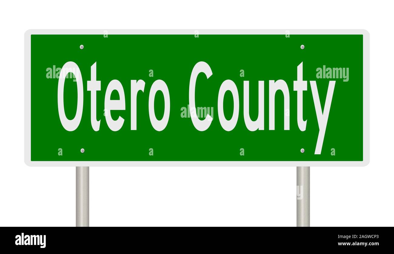 Rendering of a green 3d highway sign for Otero County Stock Photo