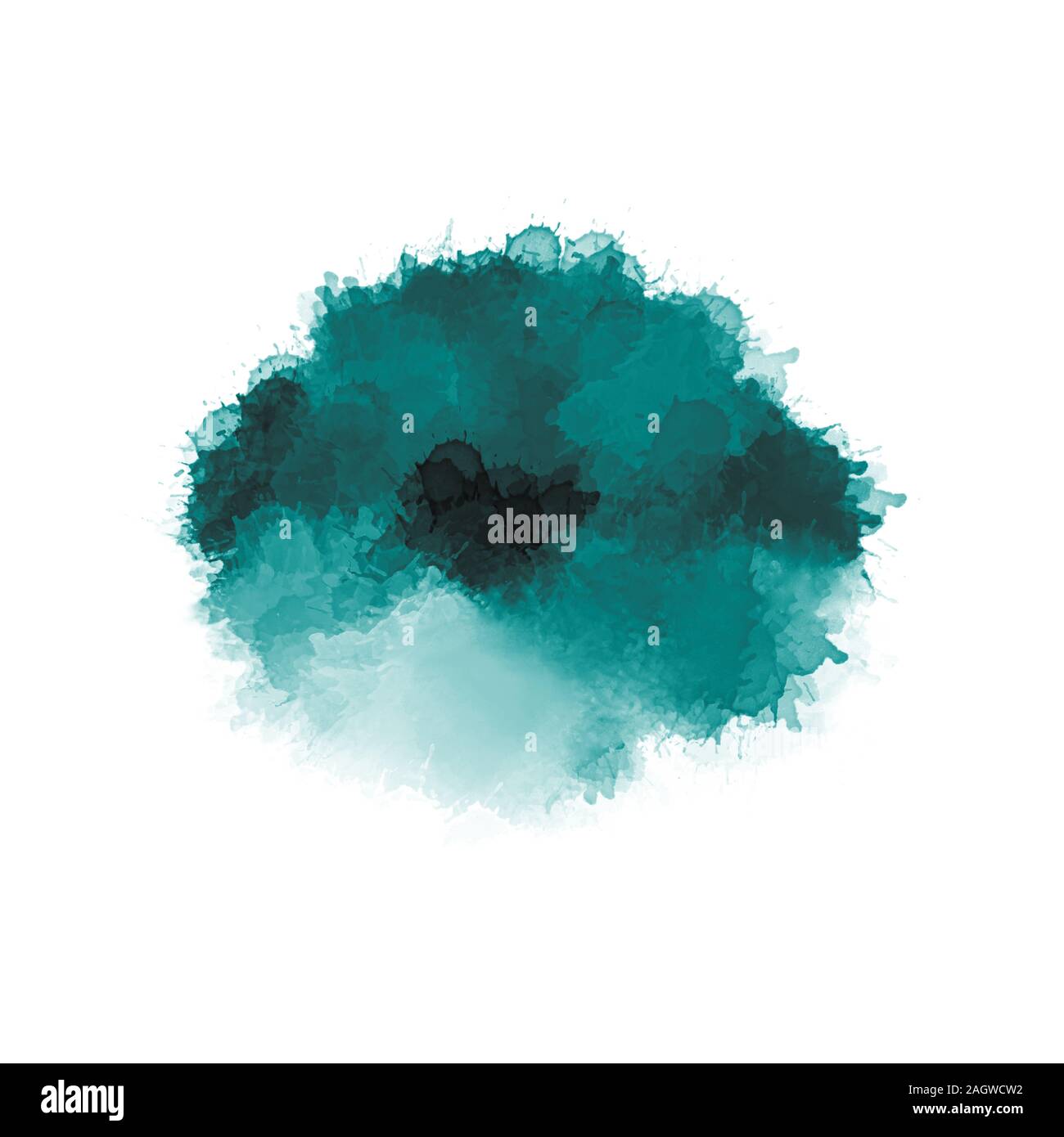 Artistic painting in shades of green and blue. Colorful paint splashes