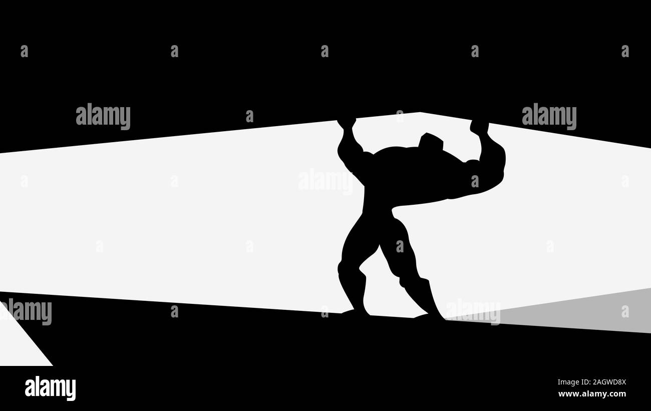 heroic man silhouette holding a rock Stock Vector