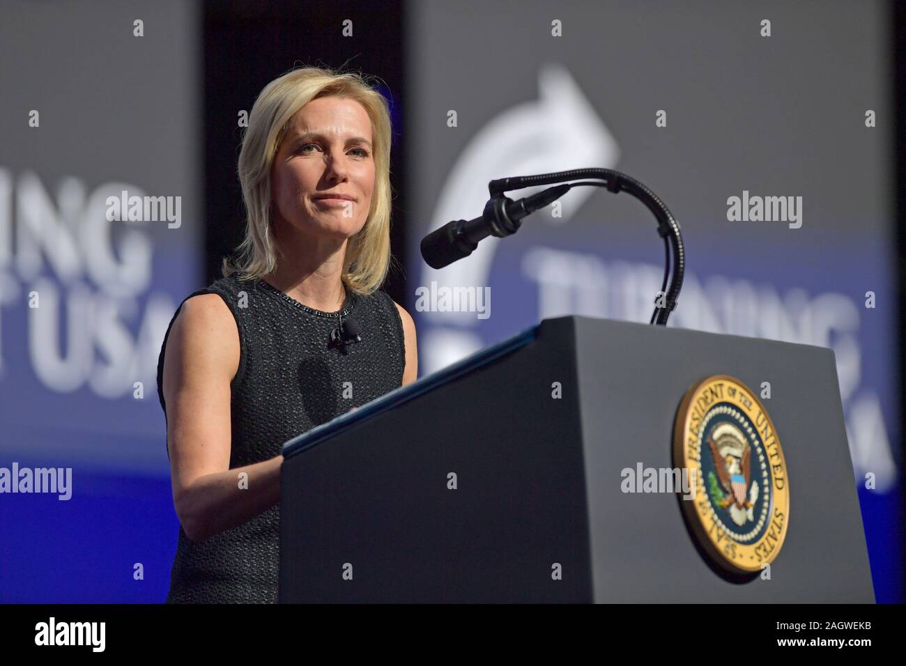 Florida, USA. 21 December 2019. Laura Ingraham speaks at the 2019 Turning Point USA Student Action Summit - Day 3 at the Palm Beach County Convention Center on December 20, 2019 in West Palm Beach, Florida.   People:  Laura Ingraham Stock Photo