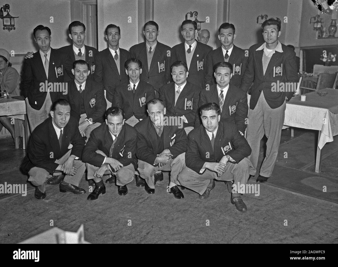 September 23, 1947 - Chinese soccer players in Amsterdam in formal attire Stock Photo