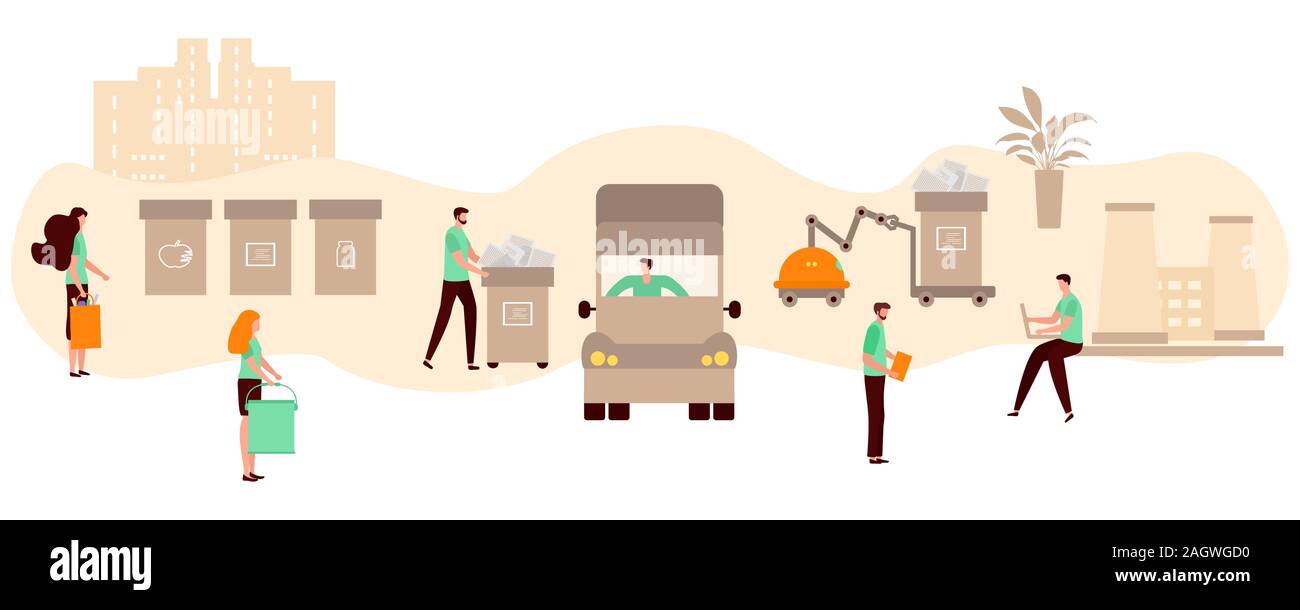 Vector illustration Separate collection, transportation, sorting ...