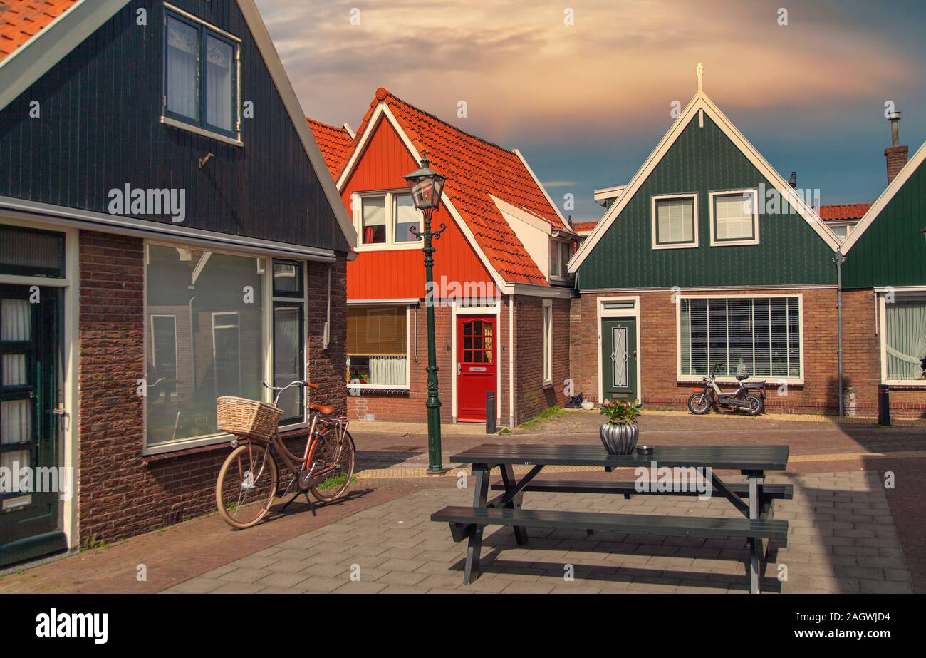 Traditional houses in Holland town Volendam, Netherlands Stock Photo