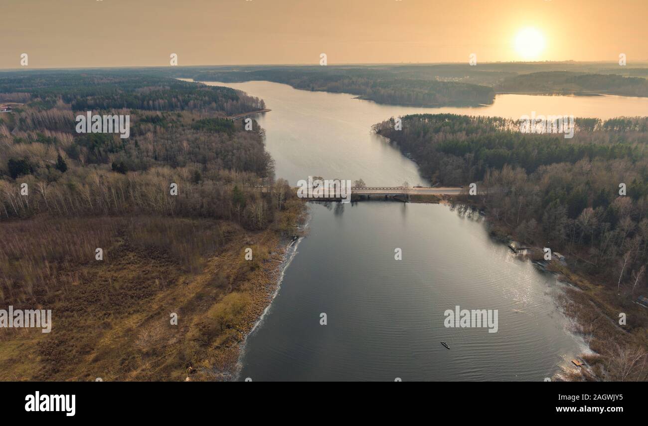 rivers and lakes in the forest. Late fall. Shot on a drone Stock Photo ...