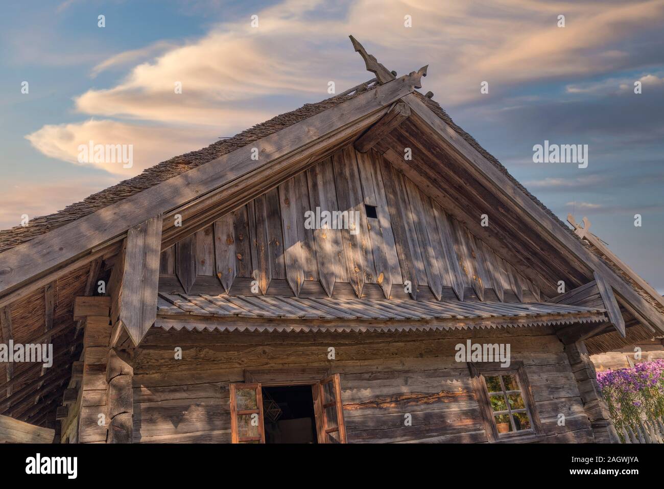 Russian old village in autumn. Wooden houses Stock Photo - Alamy