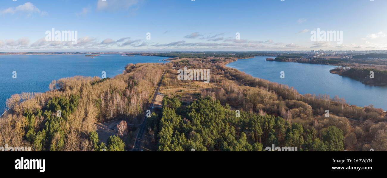 rivers and lakes in the forest. Late fall. Shot on a drone Stock Photo ...