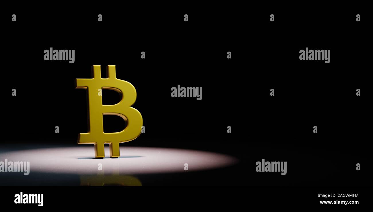 Golden Bitcoin Symbol Shape Spotlighted on Black Background with Copy Space  3D Illustration Stock Photo - Alamy