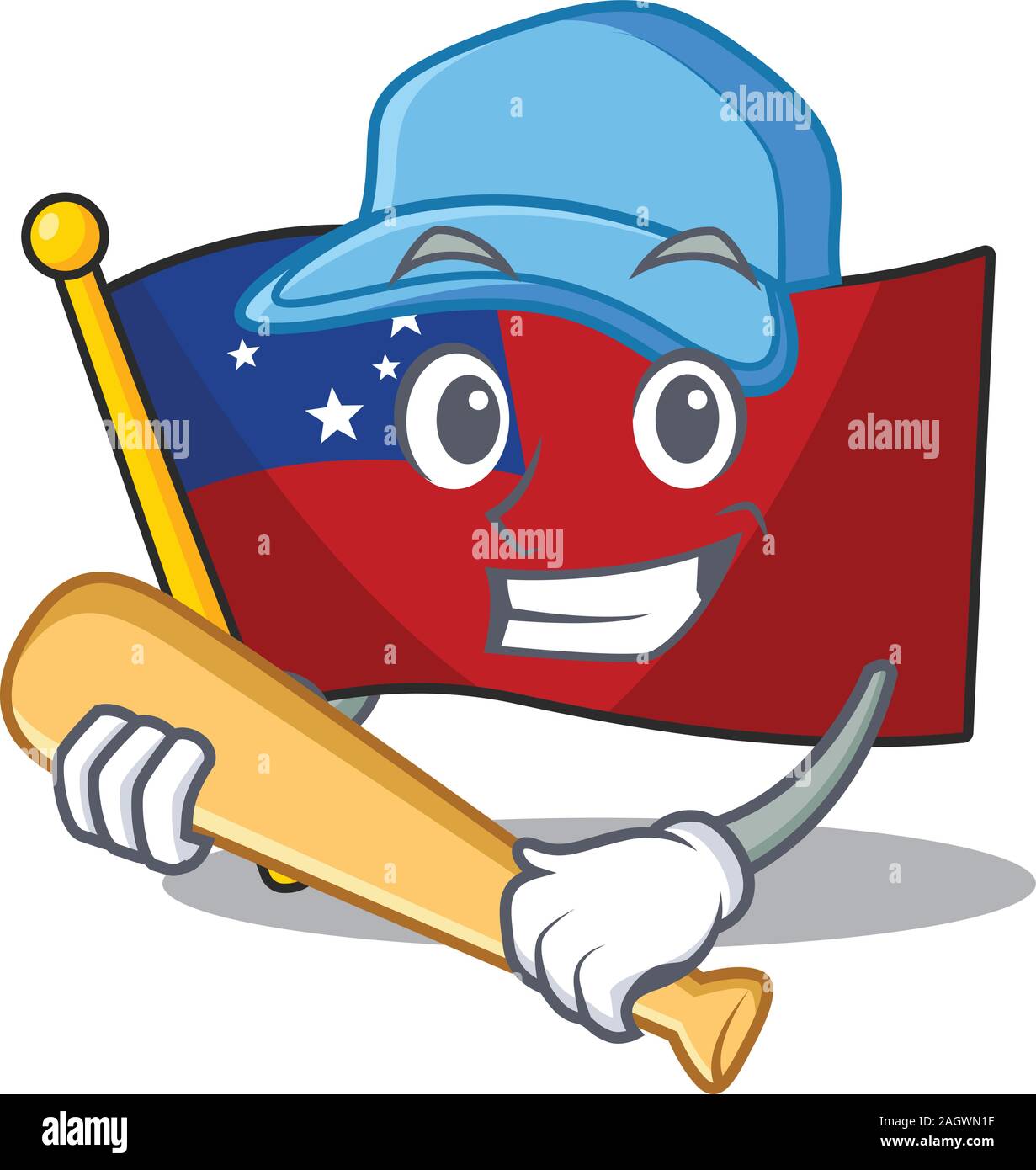 Cool flag samoa Scroll cartoon character design with baseball Stock Vector