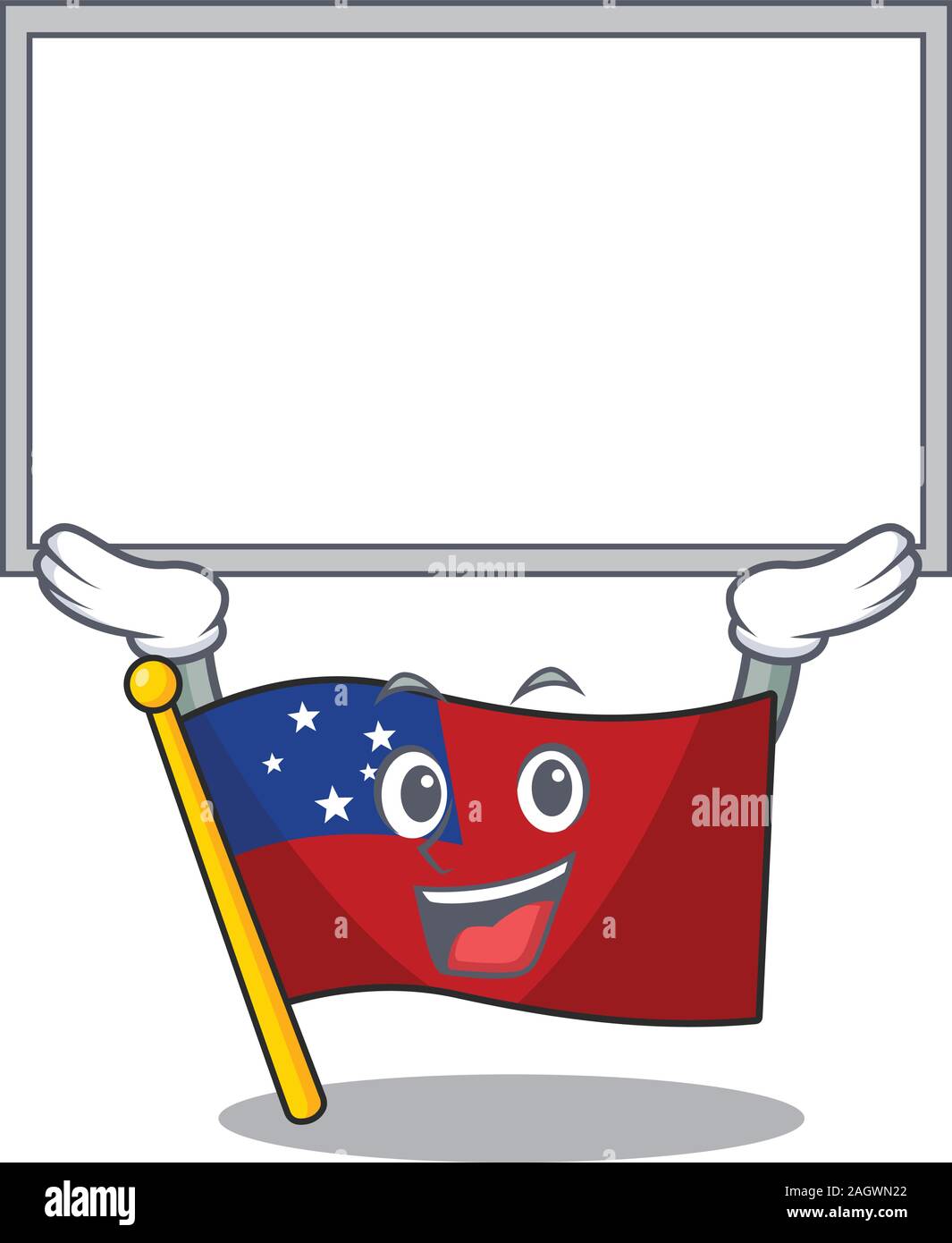 Happy cartoon character flag samoa Scroll raised up board Stock Vector