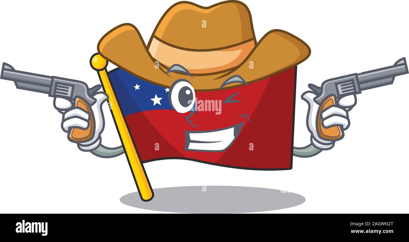 Flag samoa Scroll mascot performed as a Cowboy with guns Stock Vector