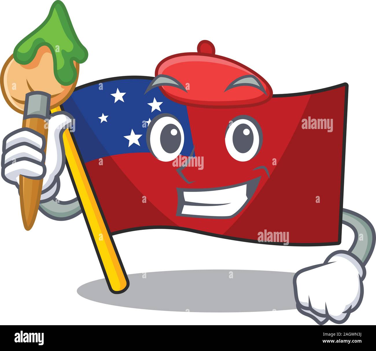 Funny flag samoa Scroll Artist cartoon character holding brush Stock Vector