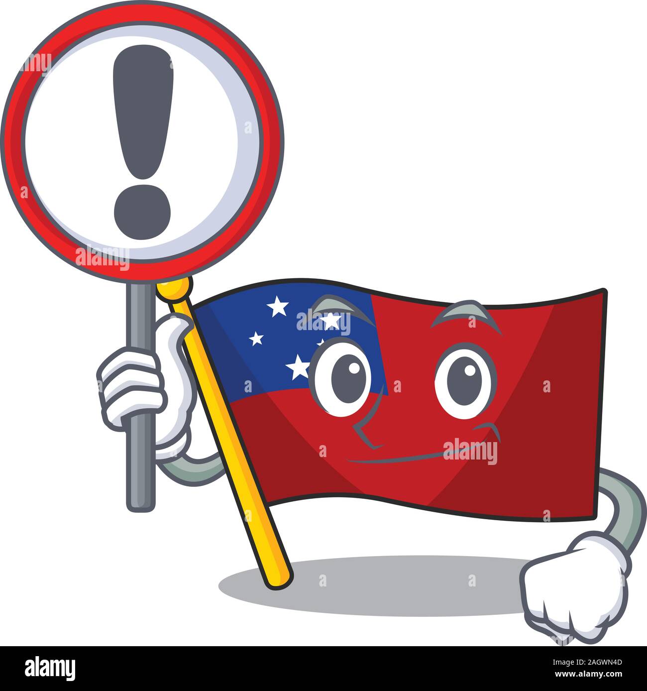 Cartoon design of flag samoa Scroll raised up a sign Stock Vector