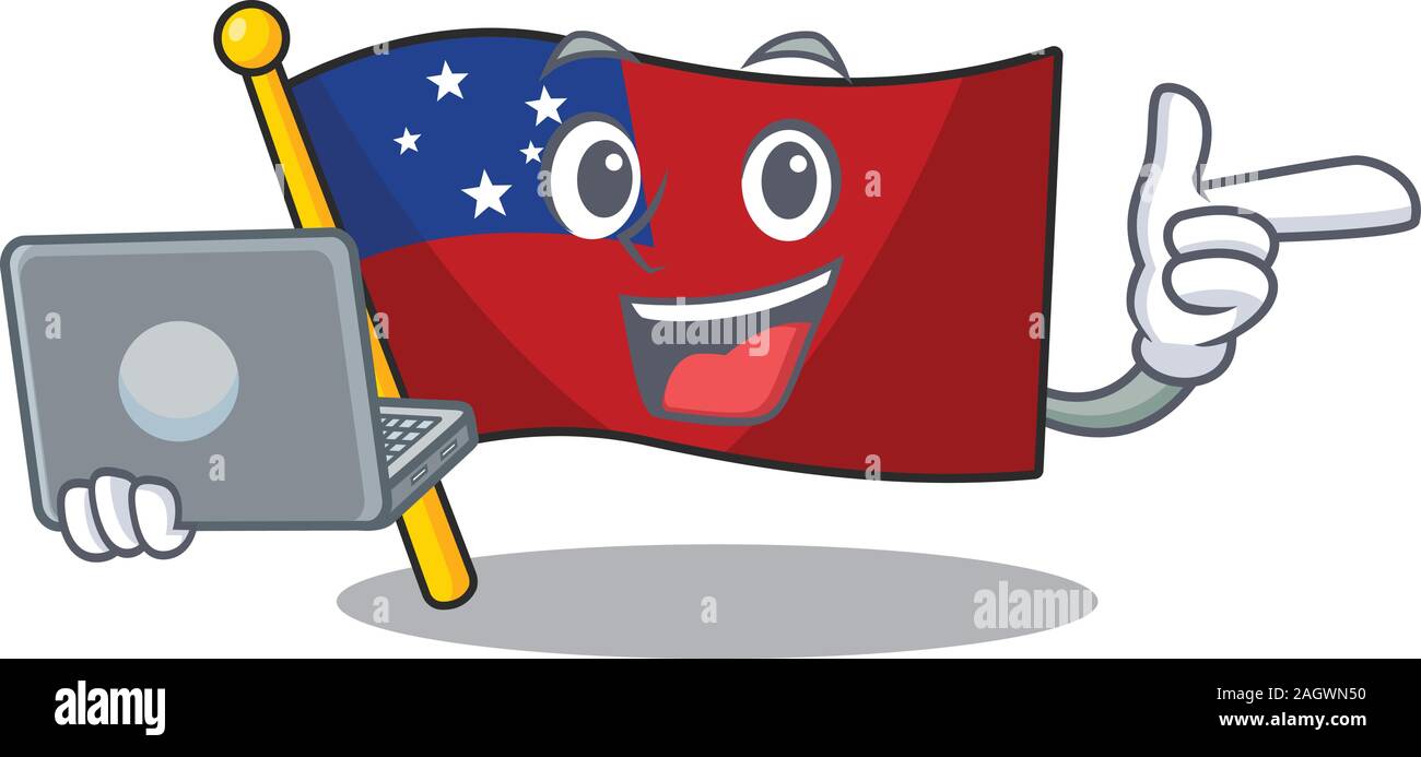 Cute and smart flag samoa Scroll working with laptop Stock Vector