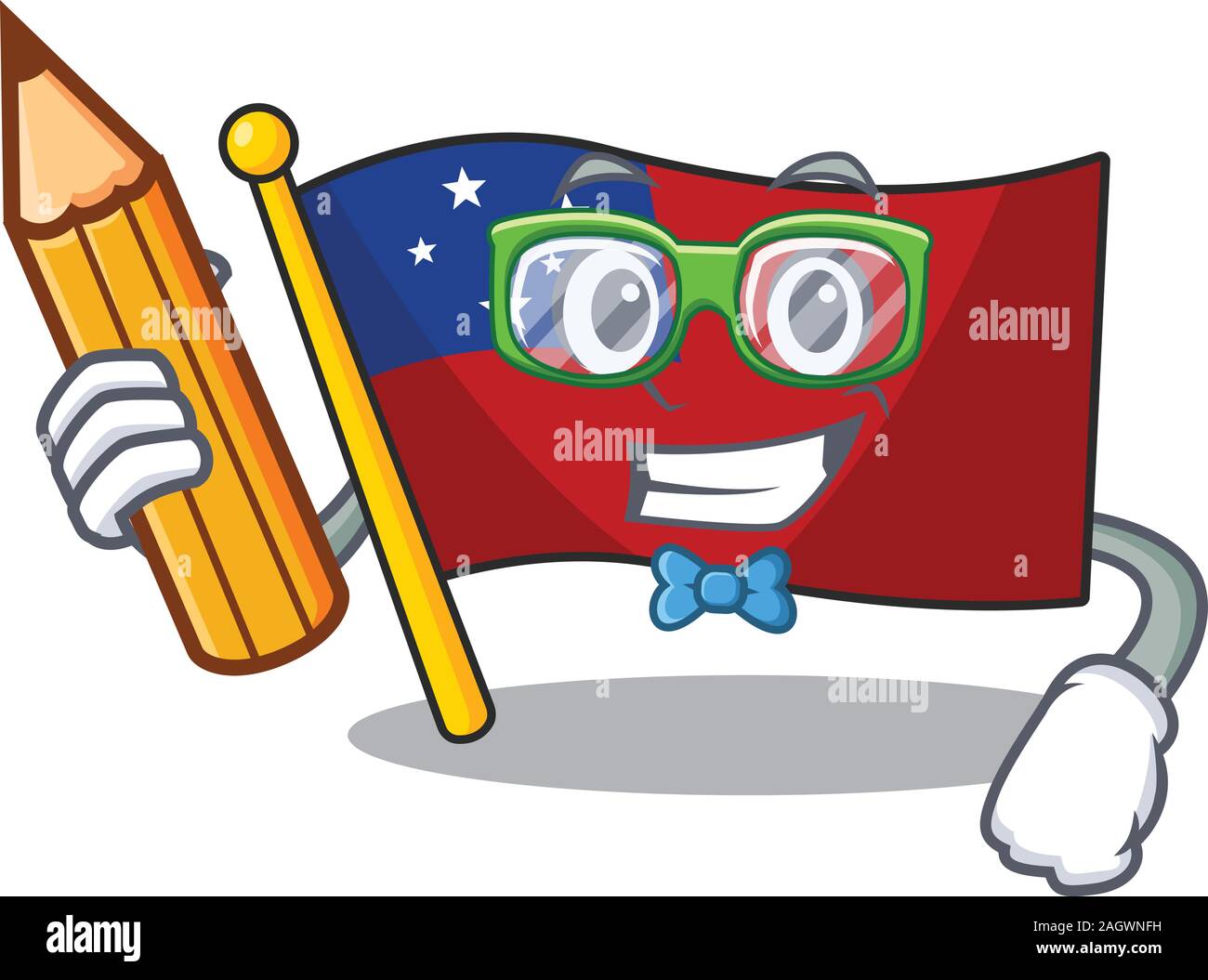 Cool smart Student flag samoa Scroll character holding pencil Stock Vector