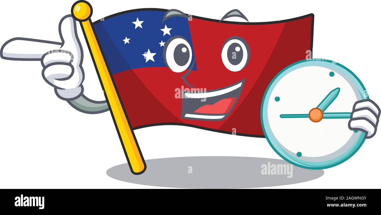 smiling flag samoa Scroll cartoon character style with clock Stock Vector