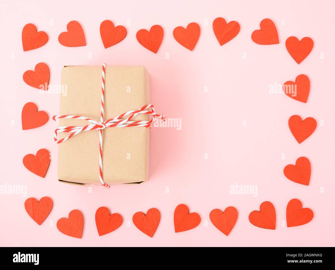 Valentine's Day Concept, Top view Flat lay, red heart and gift box on ...