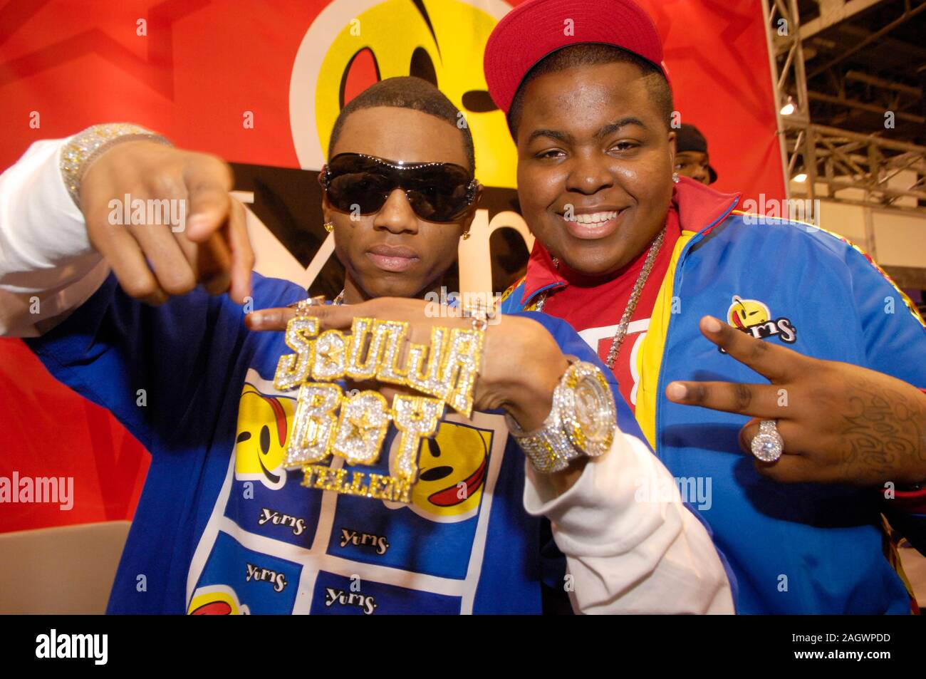 L-R) Rapper Soulja Boy and Singer Sean Kingston at the Yums booth at the  MAGIC fashion show at the Convention Center in Las Vegas Stock Photo - Alamy