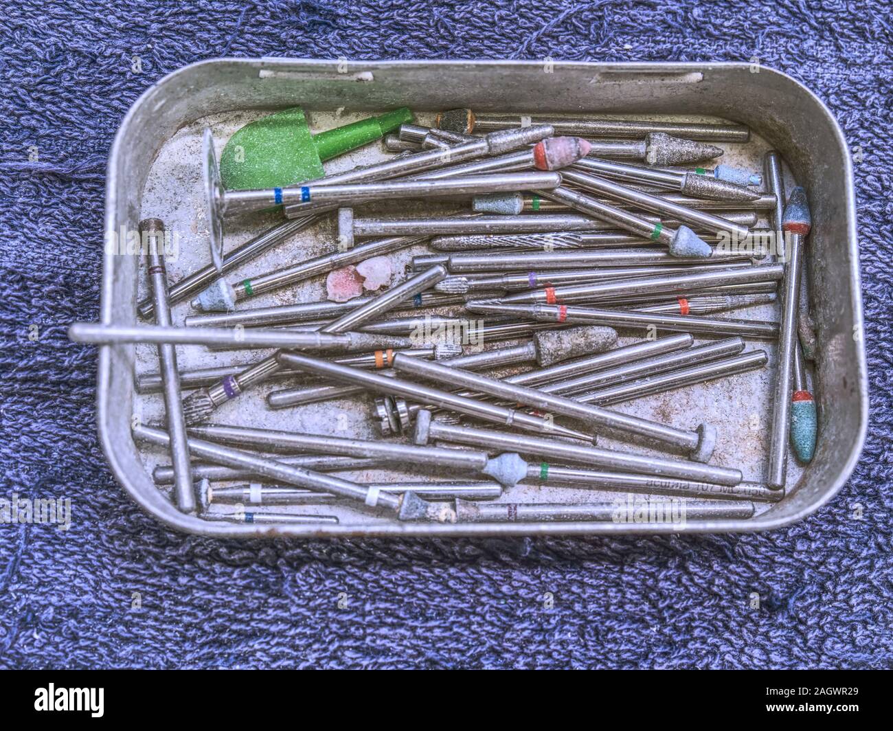 Set of dental tools. Grinding wheels, abrasive drills and grinding