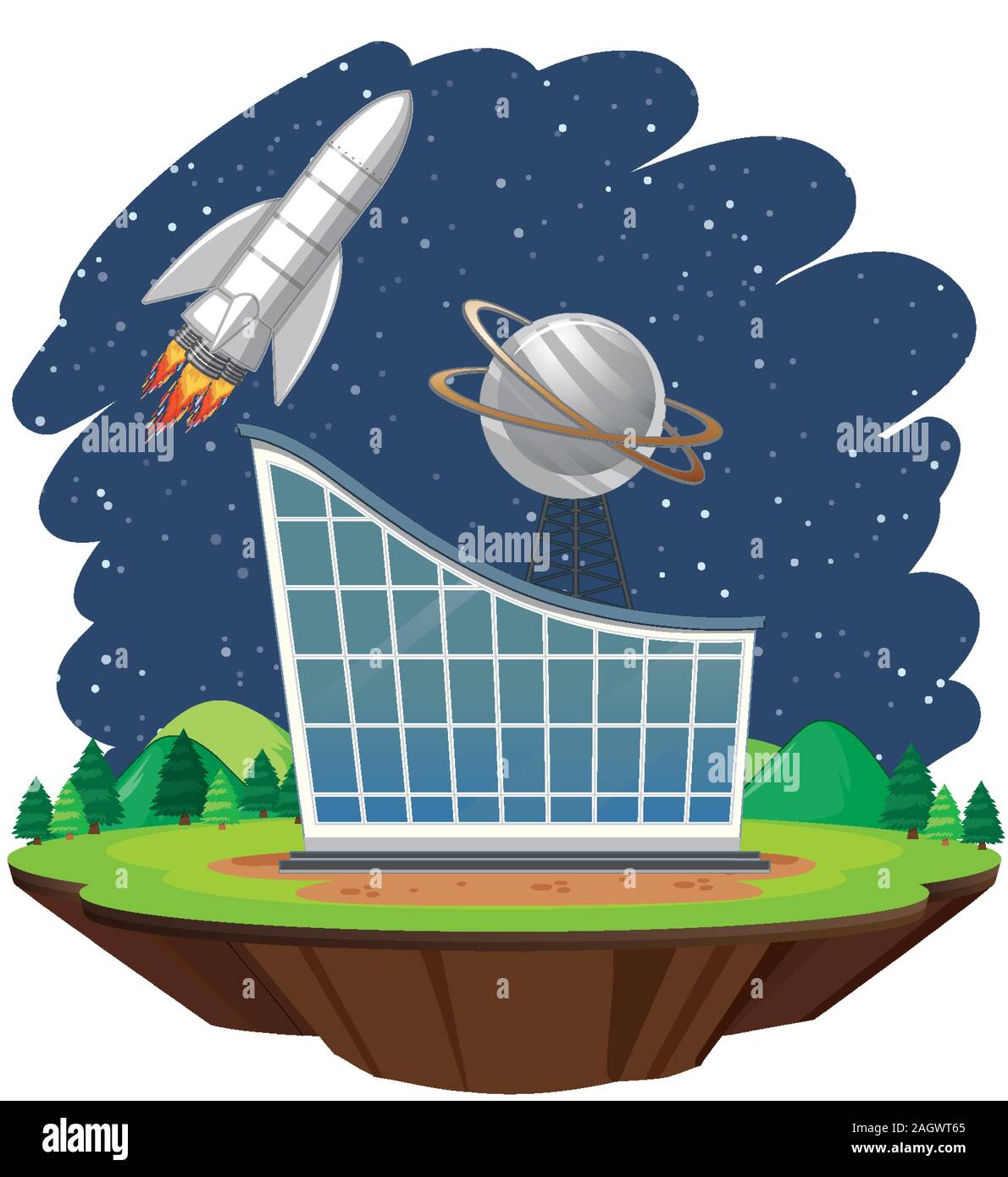 Scene with spaceship flying in the sky illustration Stock Vector Image ...