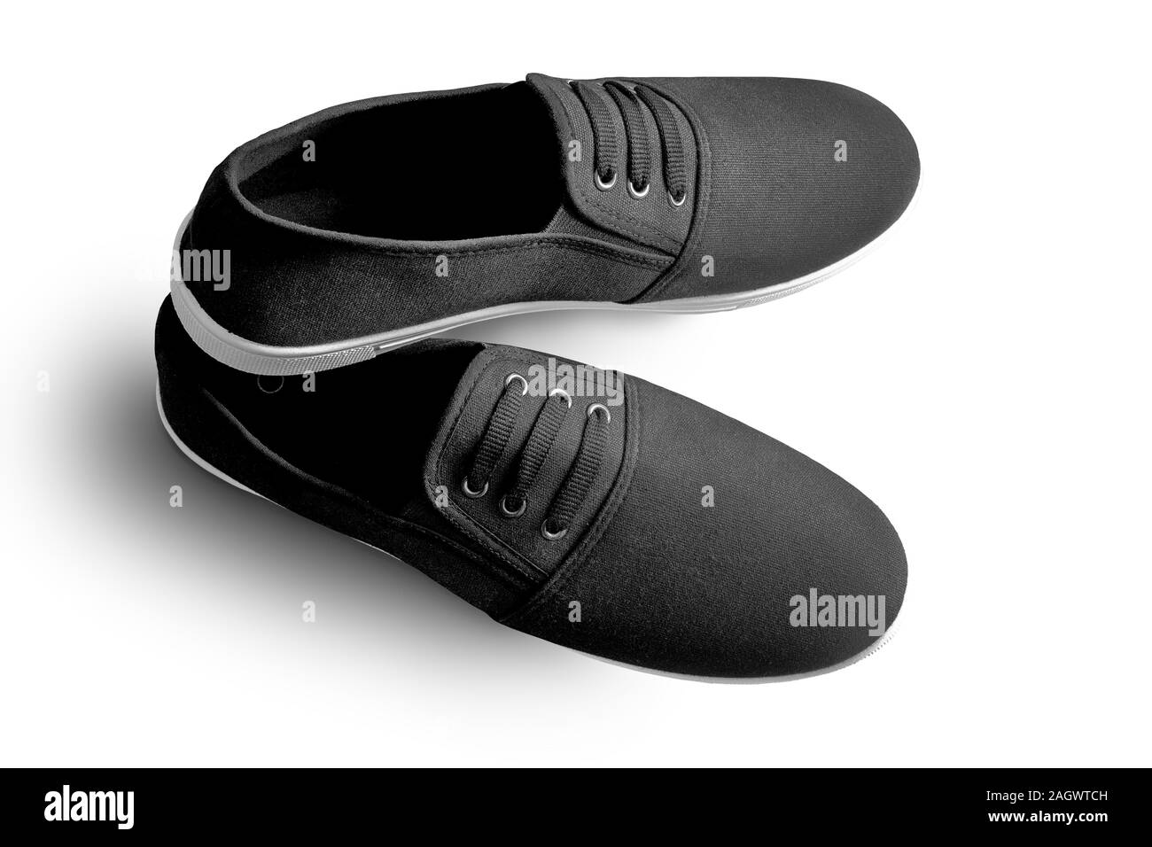 Summer sports shoes with a black cloth top. Stock Photo