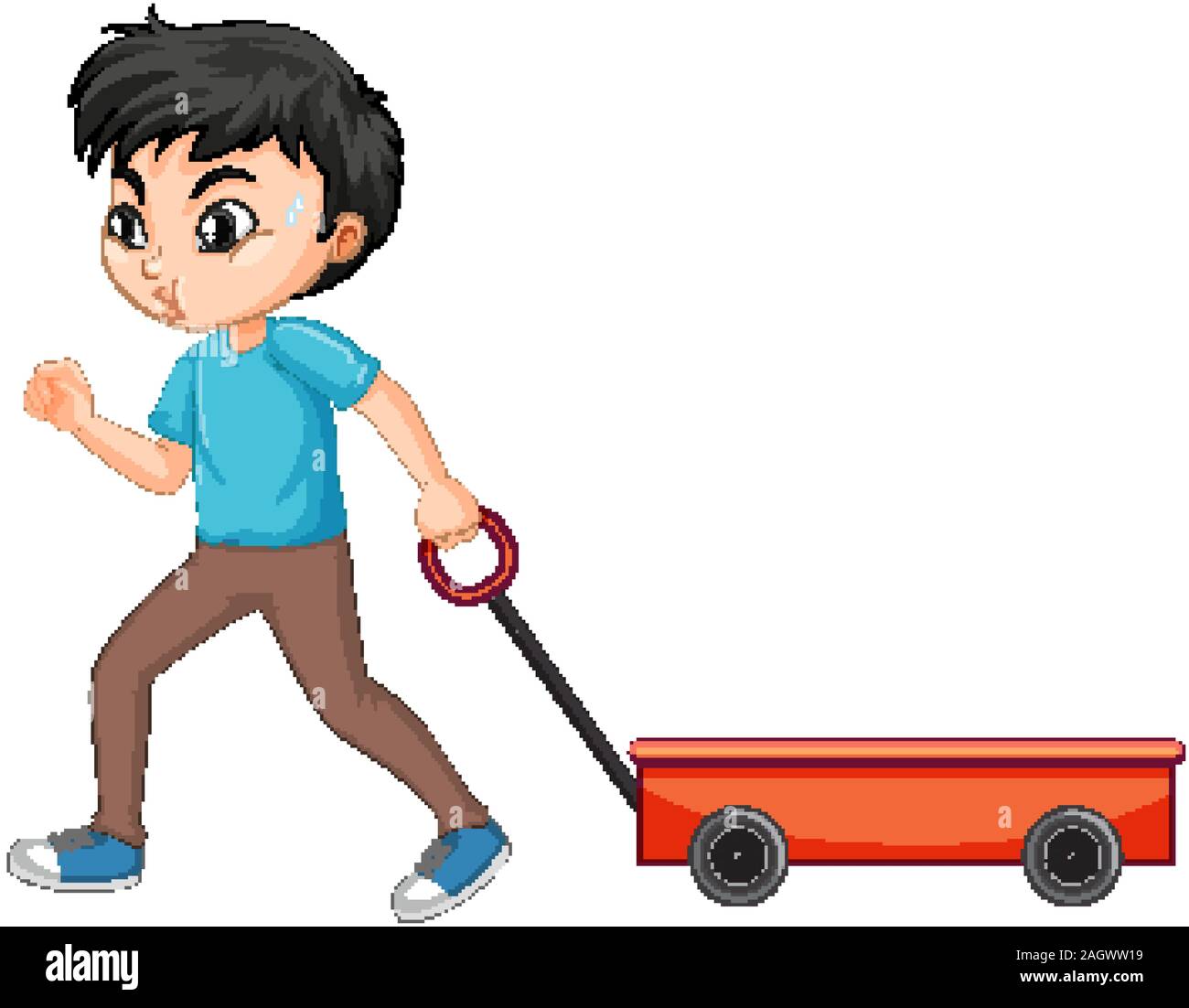 Boy pulling wagon on isolated background illustration Stock Vector