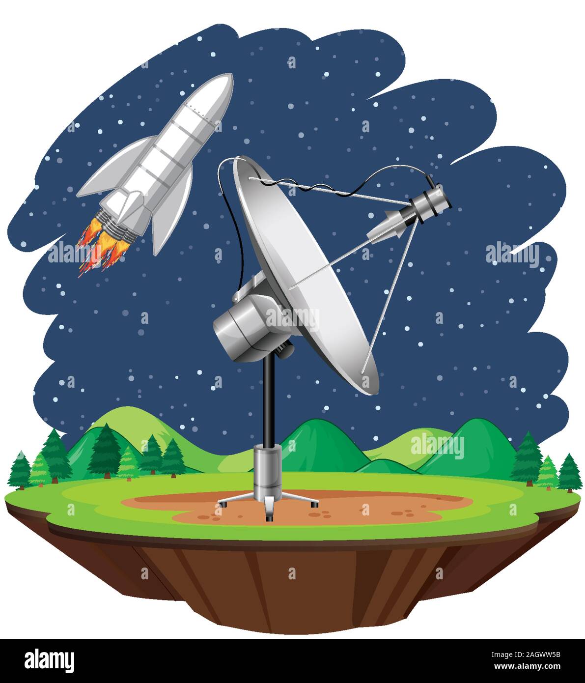 Scene with spaceship flying in the sky illustration Stock Vector Image ...