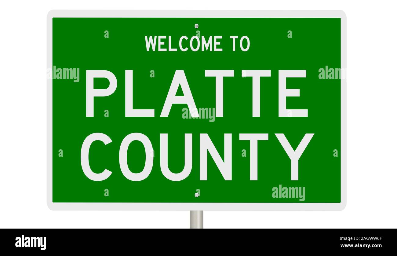 Rendering of a green 3d highway sign for Platte County Stock Photo Alamy