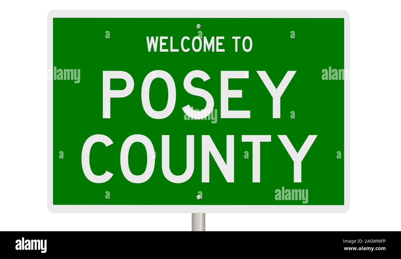 Rendering of a green 3d highway sign for Posey County Stock Photo