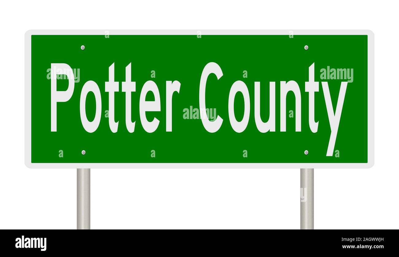 Rendering of a green 3d highway sign for Potter County Stock Photo