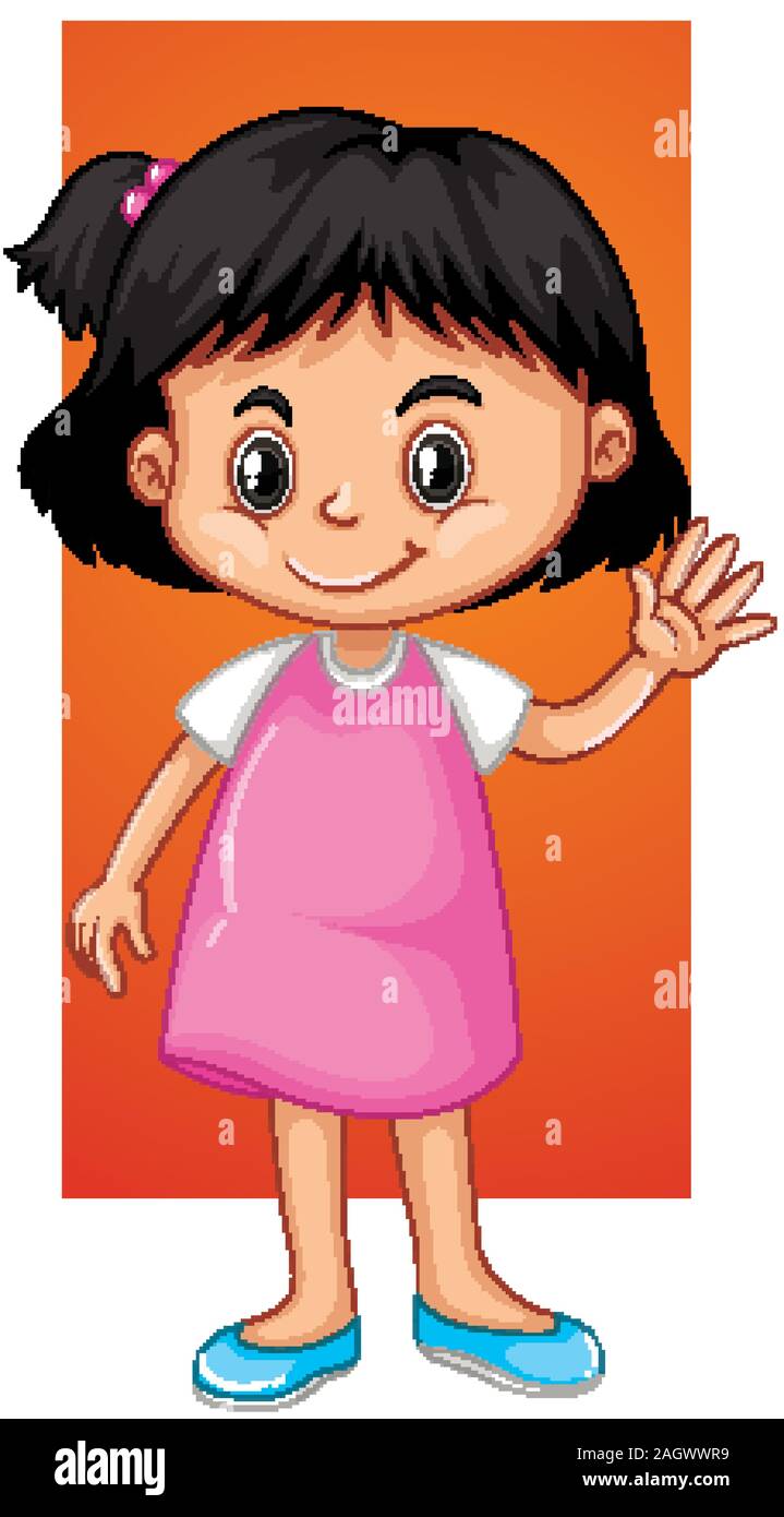 Happy girl in pink dress illustration Stock Vector Image & Art - Alamy