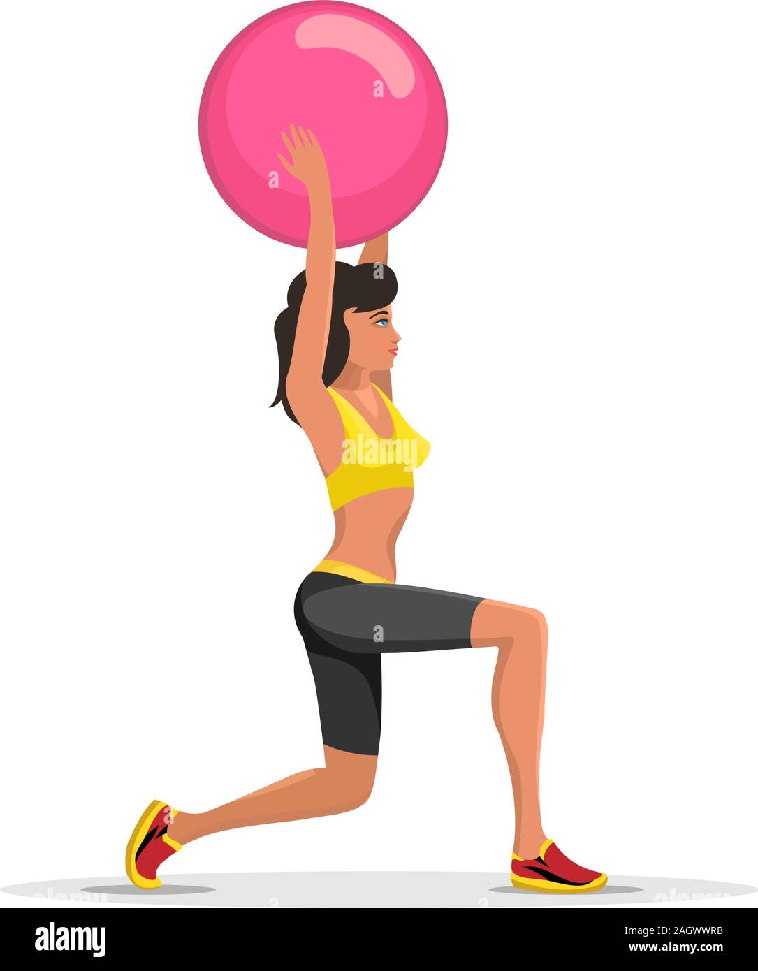 Fitness Woman Exercising With Ball. Fitness yoga ball emblem isolated on white. Vector illustration. Stock Vector