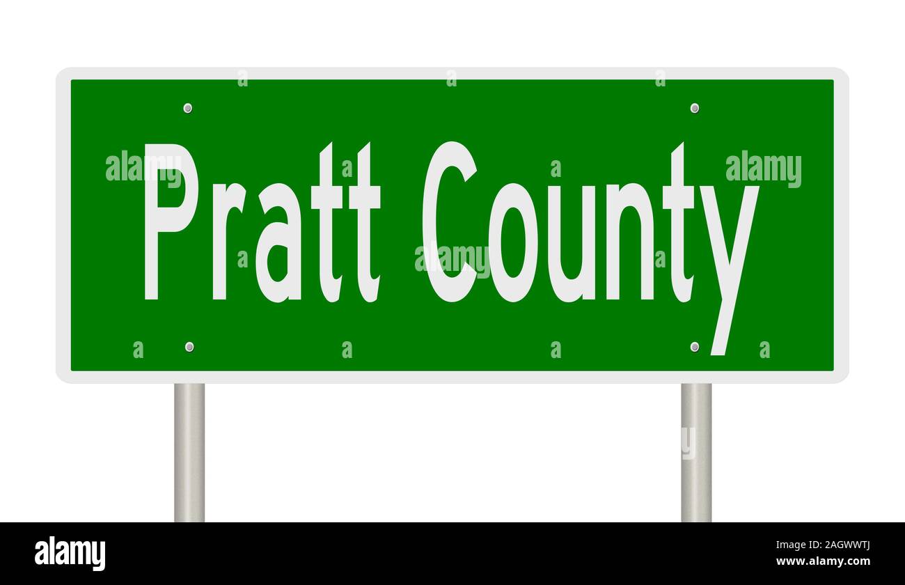 Rendering of a green 3d highway sign for Pratt County Stock Photo