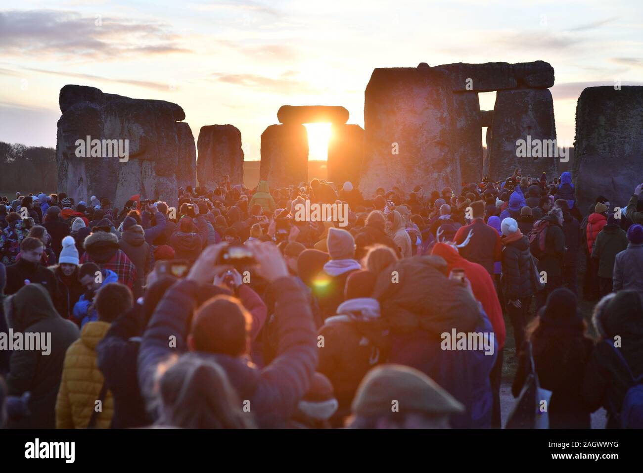 People gather at Stonehenge in Wiltshire to mark the winter solstice ...