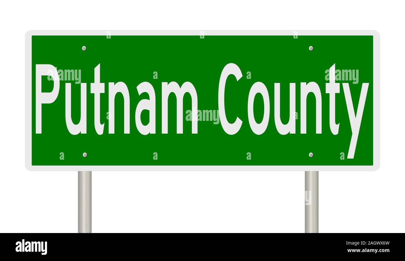 Rendering of a green 3d highway sign for Putnam County Stock Photo