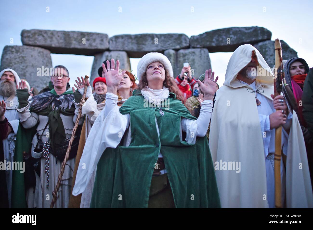 People gather at Stonehenge in Wiltshire to mark the winter solstice ...