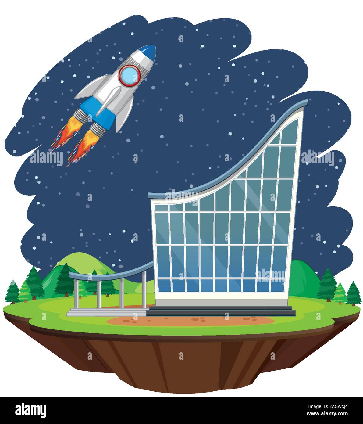 Scene with spaceship flying in the sky illustration Stock Vector Image ...
