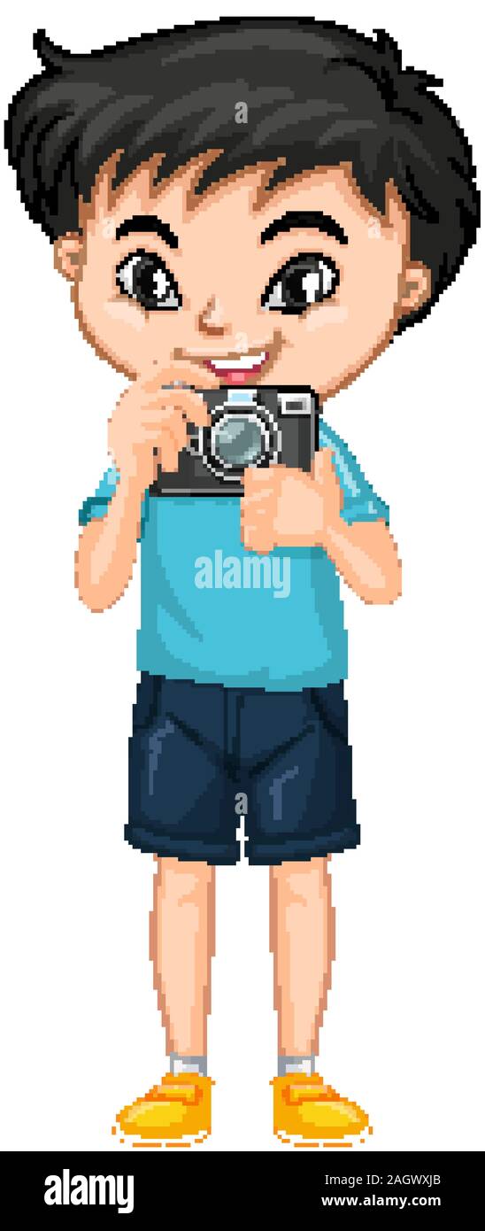 Boy with camera on isolated background illustration Stock Vector Image ...